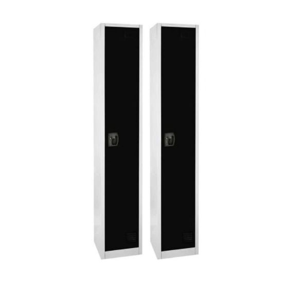 Picture of Alpine 1-Tier Steel Lockers, 48inH x 15inW x 15inD, Black, Set Of 2 Lockers