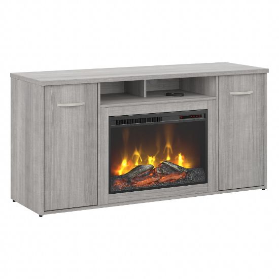 Picture of Bush Business Furniture Studio C 60inW Office Storage Cabinet With Doors And Electric Fireplace, Platinum Gray, Standard Delivery