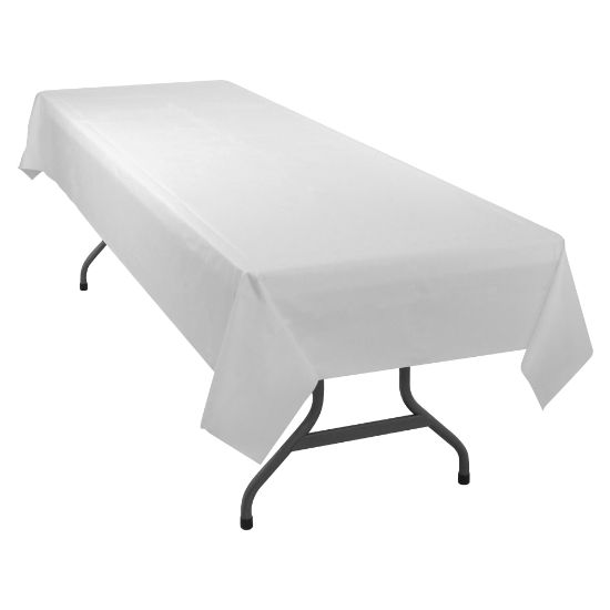 Picture of Table Mate Plastic Table Covers, 54in x 108in, White, Pack Of 6