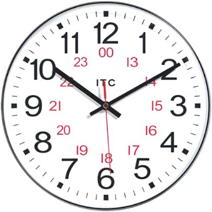 Picture of Infinity Instruments Round Wall Clock, 12in, Black/White/Red