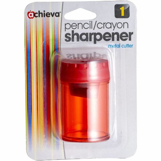 Picture of Officemate Double Barrel Pencil/Crayon Sharpener - 2 Hole(s) - 2.1in Height x 1.4in Width x 1.4in Depth - Translucent Red - 1 Each