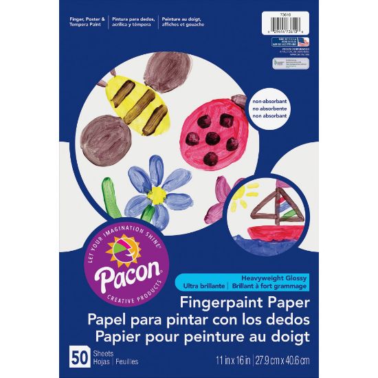 Picture of Pacon Fingerpaint Paper - 50 Sheets - 11in x 16in - White Paper - Non Absorbant, Bleed Resistant, Smear Resistant - 1 / Pack