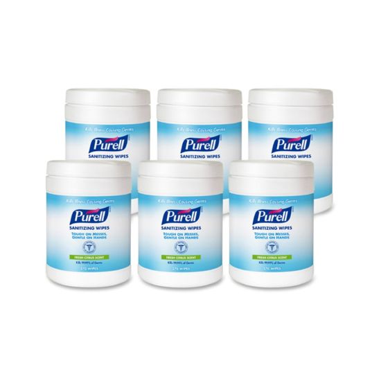 Picture of Purell Citrus Hand Sanitizing Wipes, 6in x 6-3/4in, 270 Wipes Per Canister, Carton Of 6 Canisters