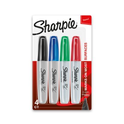 Picture of Sharpie Permanent Markers, Chisel Tip, Assorted Ink Colors, Pack Of 4 Markers