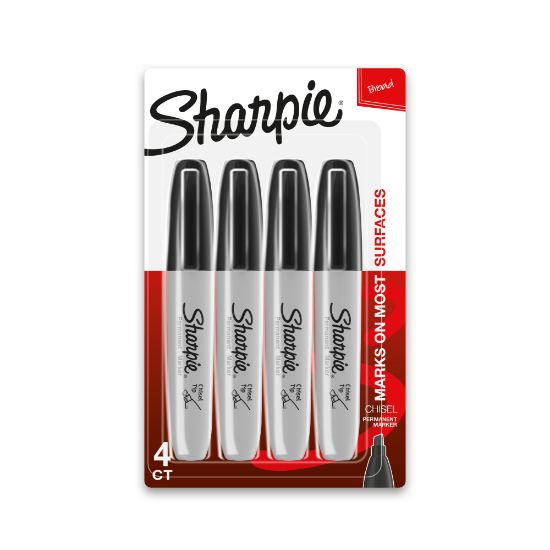 Picture of Sharpie Permanent Markers, Chisel Tip, Black Ink, Pack Of 4 Markers