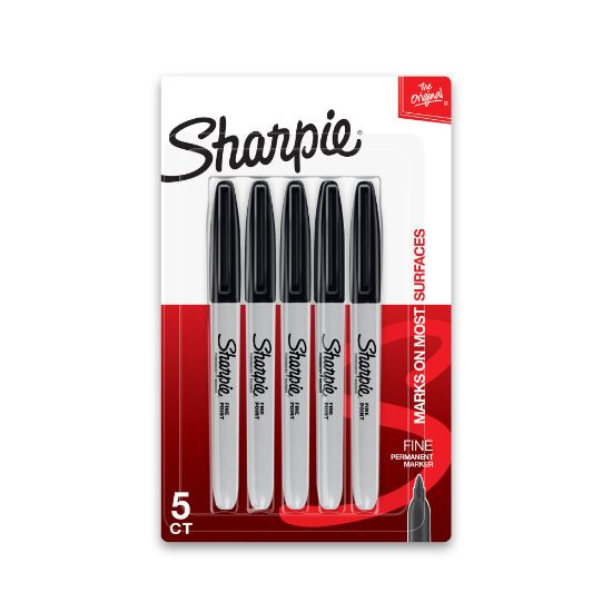 Picture of Sharpie Fine Point Permanent Markers, Gray Barrel, Black Ink, Pack Of 5