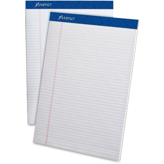 Picture of Ampad Perforated Ruled Pads - Letter - 50 Sheets - Stapled - 0.25in Ruled - 20 lb Basis Weight - Letter - 8 1/2in x 11in8.5in x 11.8in - White Paper - White Cover - Sturdy Back, Header Strip, Pinhole Perforated, Chipboard Backing - 1 Dozen