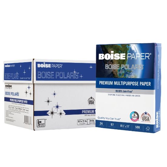 Picture of Boise POLARIS Premium Multi-Use Printer & Copy Paper, 10 Reams, White, Letter (8.5in x 11in), 5000 Sheets Per Case, 24 Lb, 97 Brightness, FSC Certified