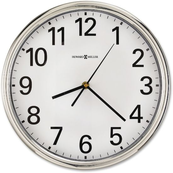 Picture of Howard Miller Hamilton Wall Clock - Analog - Quartz - White Main Dial - Silver/Plastic Case - Polished Silver Finish