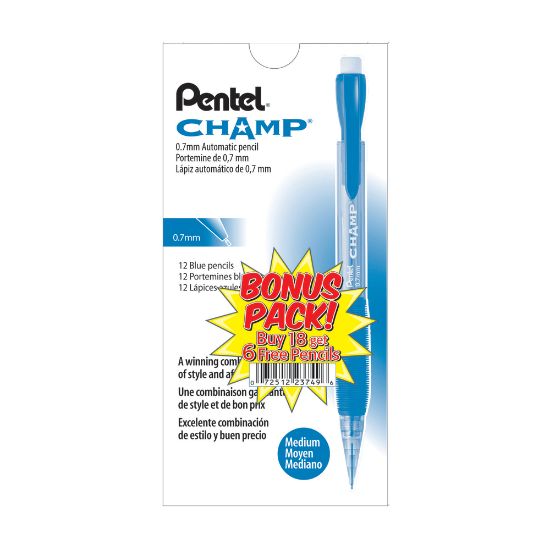 Picture of Champ Mechanical Pencils, 0.7 mm, #2 Lead, Blue Barrel, Pack Of 24