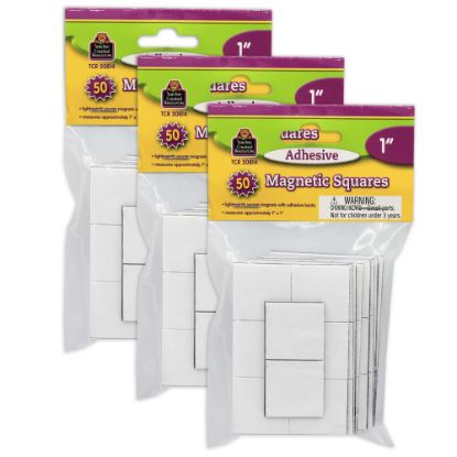 Picture of Teacher Created Resources Adhesive Magnetic Squares, 1in, Black, 50 Squares Per Pack, Set Of 3 Packs