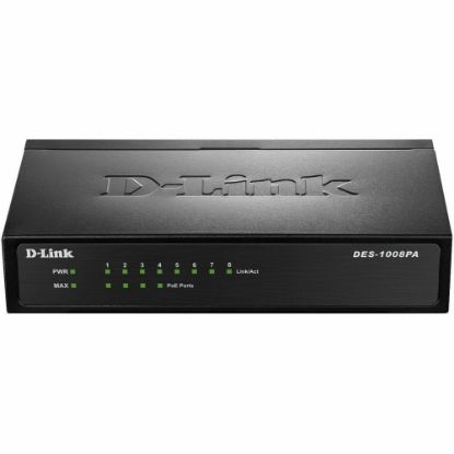 Picture of D-Link DES-1008PA 8-Port 10/100 Unmanaged Metal Desktop Switch with 4 PoE Ports - 8-Port 10/100 Unmanaged Metal Desktop Switch with 4 PoE Ports