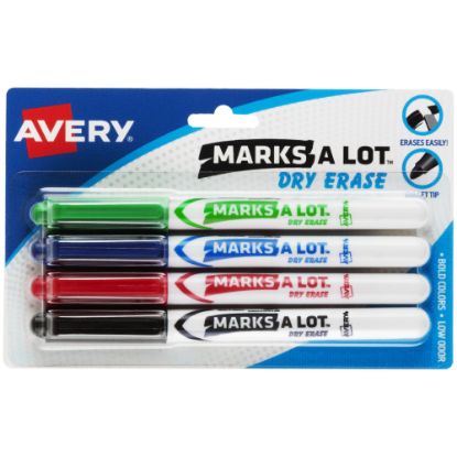 Picture of Avery Marks A Lot Dry Erase Markers, Bullet Tip, Pen-Style, Assorted Colors, Pack Of 4 Markers