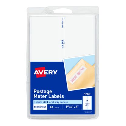 Picture of Avery Postage Meter Labels For Personal Post Office E700, 5289, 1 3/16in x 6in, White, Pack Of 60