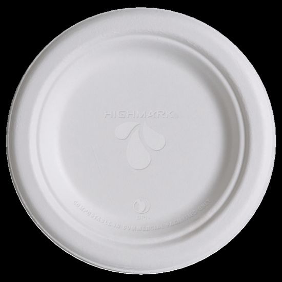 Picture of Highmark ECO Compostable Sugarcane Paper Plates, 6in, White, Pack Of 1,000