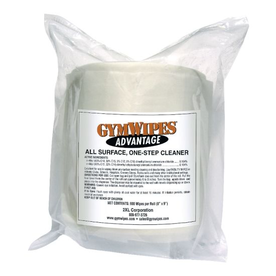 Picture of 2XL GymWipes Advantage All Surface One-Step Cleaner Refills, 8in x 9in, 600 Wipes Per Roll, Carton Of 4