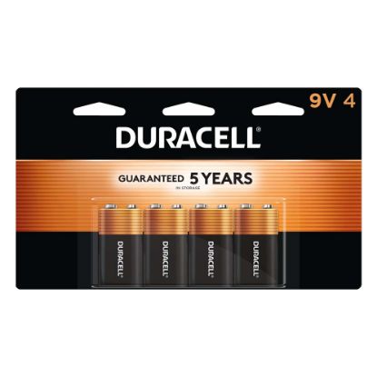 Picture of Duracell Coppertop 9-Volt Alkaline Batteries, Pack Of 4, 3 Hang Hole Packaging