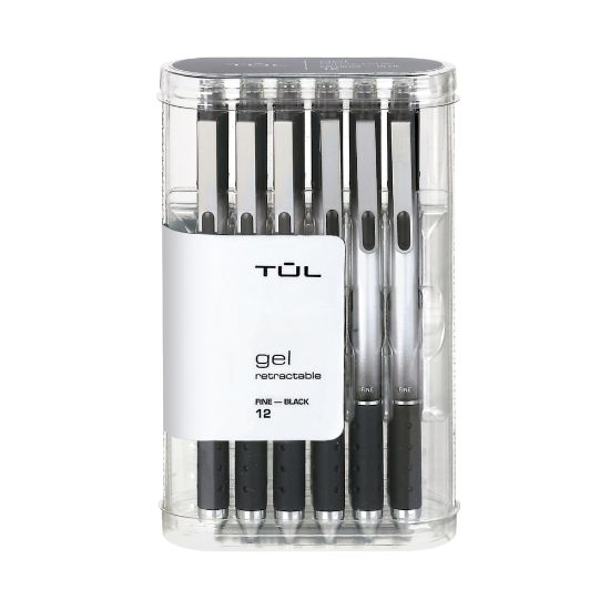 Picture of TUL GL Series Retractable Gel Pens, Fine Point, 0.5 mm, Silver Barrel, Black Ink, Pack Of 12 Pens