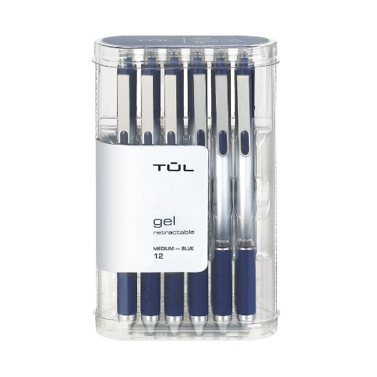 Picture of TUL GL Series Retractable Gel Pens, Medium Point, 0.7 mm, Silver Barrel, Blue Ink, Pack Of 12 Pens