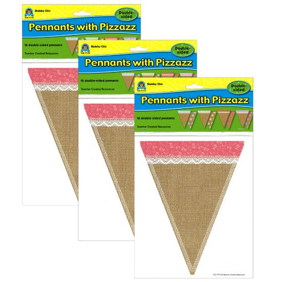 Picture of Teacher Created Resources Shabby Chic Double-Sided Pennants, 8-3/4inx 6-3/4in, Multicolor, 16 Pennants Per Pack, Set Of 3 Packs