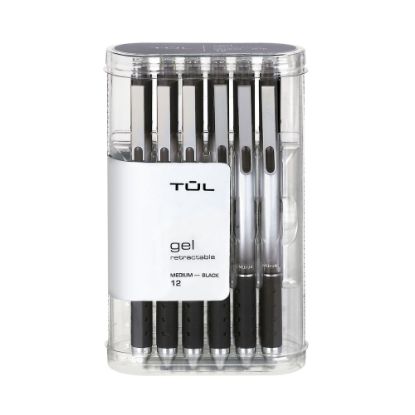 Picture of TUL GL Series Retractable Gel Pens, Medium Point, 0.7 mm, Silver Barrel, Black Ink, Pack Of 12 Pens