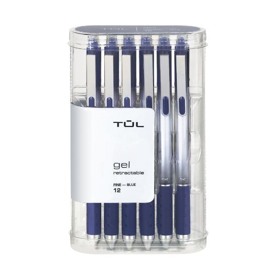 Picture of TUL GL Series Retractable Gel Pens, Fine Point, 0.5 mm, Silver Barrel, Blue Ink, Pack Of 12 Pens