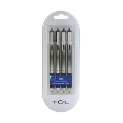 Picture of TUL GL Series Retractable Gel Pens, Needle Point, 0.5 mm, Silver Barrel, Blue Ink, Pack Of 4 Pens