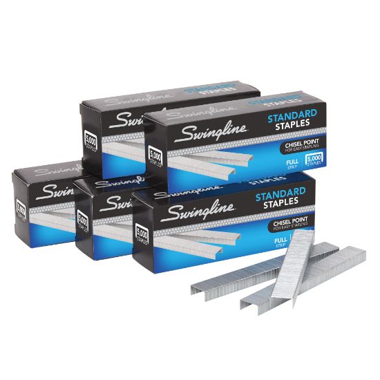 Picture of Swingline Standard Staples, 1/4in Length, 5,000 Per Box, Pack Of 5