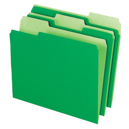 Picture of Office Depot Brand 2-Tone File Folders, 1/3 Cut, Letter Size, Bright Green, Box Of 100