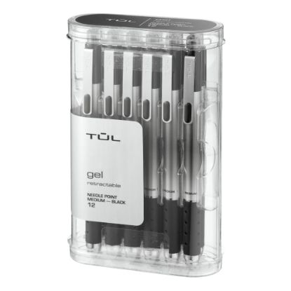 Picture of TUL GL Series Retractable Gel Pens, Needle Point, 0.7 mm, Silver Barrel, Black Ink, Pack Of 12 Pens