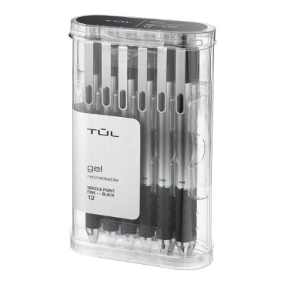 Picture of TUL GL Series Retractable Gel Pens, Needle Point, 0.5 mm, Silver Barrel, Black Ink, Pack Of 12 Pens