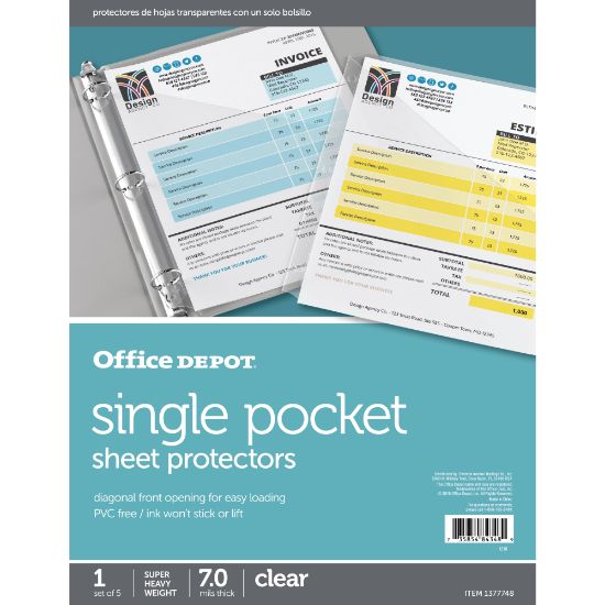 Picture of Office Depot Brand Single Pocket Sheet Protectors, 8-1/2in x 11in, Clear, Pack of 5