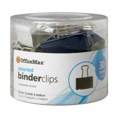 Picture of OfficeMax Multicolored Binder Clips, 12 Mini, 12 Small and 6 Medium