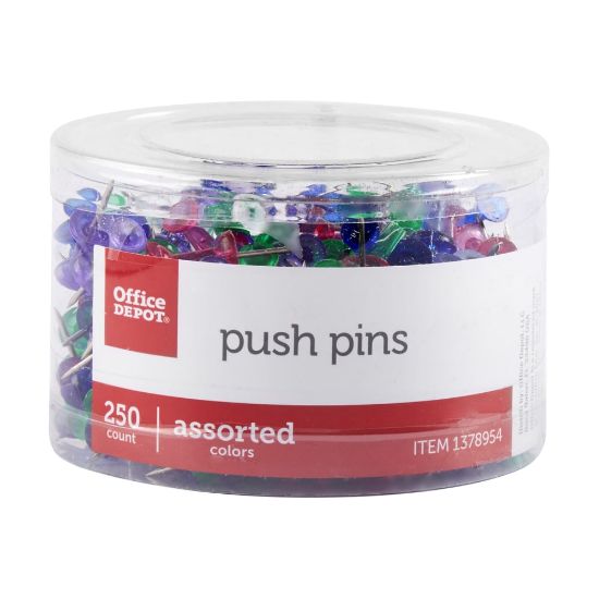 Picture of Office Depot Brand Push Pins, 9/10in, Assorted Colors, Pack Of 250