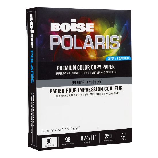 Picture of Boise POLARIS Color Copy Paper, White, Letter (8.5in x 11in), 250 Sheets Per Pack, 80 Lb, 98 Brightness, FSC Certified