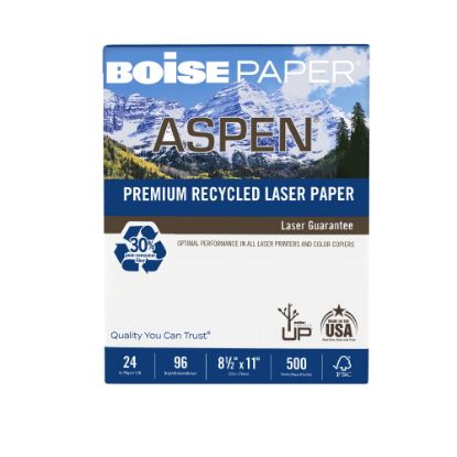 Picture of Boise ASPEN Laser Paper, White, Letter Size (8 1/2in x 11in), Ream Of 500 Sheets, 30% Recycled, FSC Certified, 24 Lb, 96 Brightness