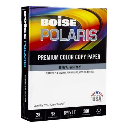 Picture of Boise POLARIS Color Copy Paper, White, Letter (8.5in x 11in), 500 Sheets Per Ream, 28 Lb, 98 Brightness, FSC Certified