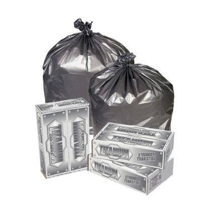 Picture of Pitt Plastics Titanium 1.7-mil Can Liners, 40 - 45 Gallons, 39in x 47in, Silver, Pack Of 50