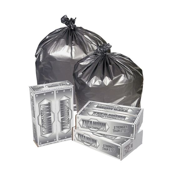 Picture of Pitt Plastics 1.5-mil Titanium Can Liners, 33 Gallons, 33in x 40in, Silver, Pack Of 100