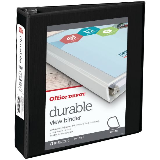 Picture of Office Depot Brand Durable View Slant-Ring 3-Ring Binder, 2in Slant Rings, Black