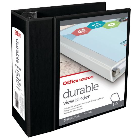 Picture of Office Depot Brand Durable View 3-Ring Binder, 5in Slant Rings, Black