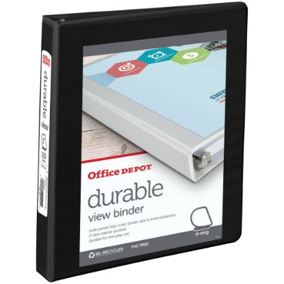 Picture of Office Depot Brand Durable View Slant-Ring 3-Ring Binder, 1in Slant Rings, Black