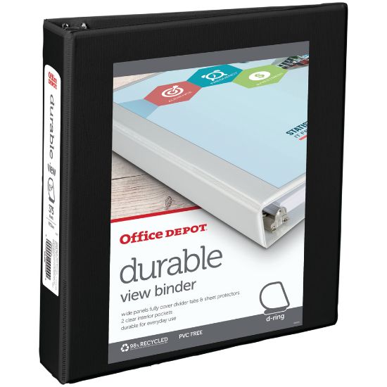 Picture of Office Depot Brand Durable View 3-Ring Binder, 1 1/2in D-Rings, Black