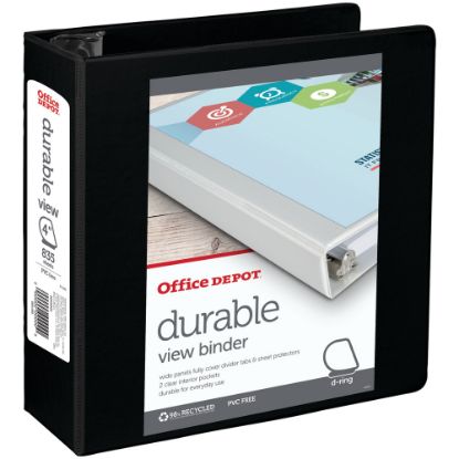 Picture of Office Depot Brand Durable View 3-Ring Binder, 4in Slant Rings, Black