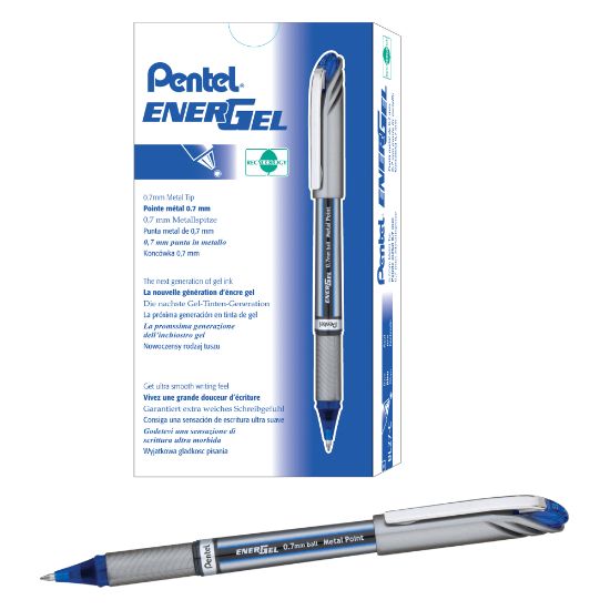 Picture of Pentel EnerGel NV Liquid Gel Pens, Medium Point, 0.7 mm, Blue Ink, Pack Of 12 Pens