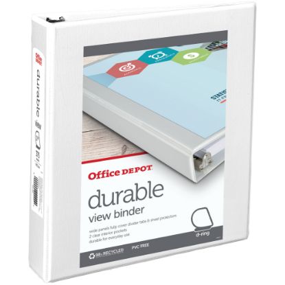 Picture of Office Depot Brand Durable View 3-Ring Binder, 1 1/2in Slant Rings, White