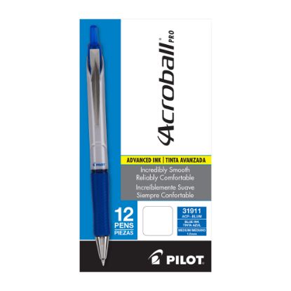 Picture of Pilot Acroball Pro Retractable Ball Point Pens, Medium Point, 1.0 mm, Silver Barrel, Blue Ink, Pack of 12 Pens