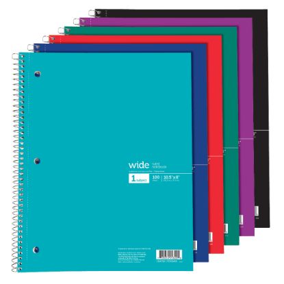 Picture of Office Depot Brand Wirebound Notebook, 8in x 10 1/2in, 1 Subject, Wide Ruled, 200 Pages (100 Sheets), Assorted Colors