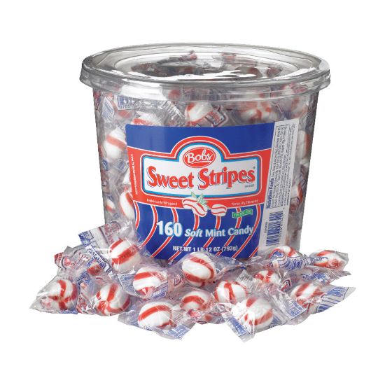 Picture of Bobs Candy Sweet Stripes Soft Mints, 28 Oz Tub