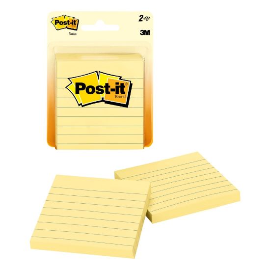 Picture of Post-it Notes, 3 in x 3 in, 2 Pads, 100 Sheets/Pad, Clean Removal, Canary Yellow, Lined